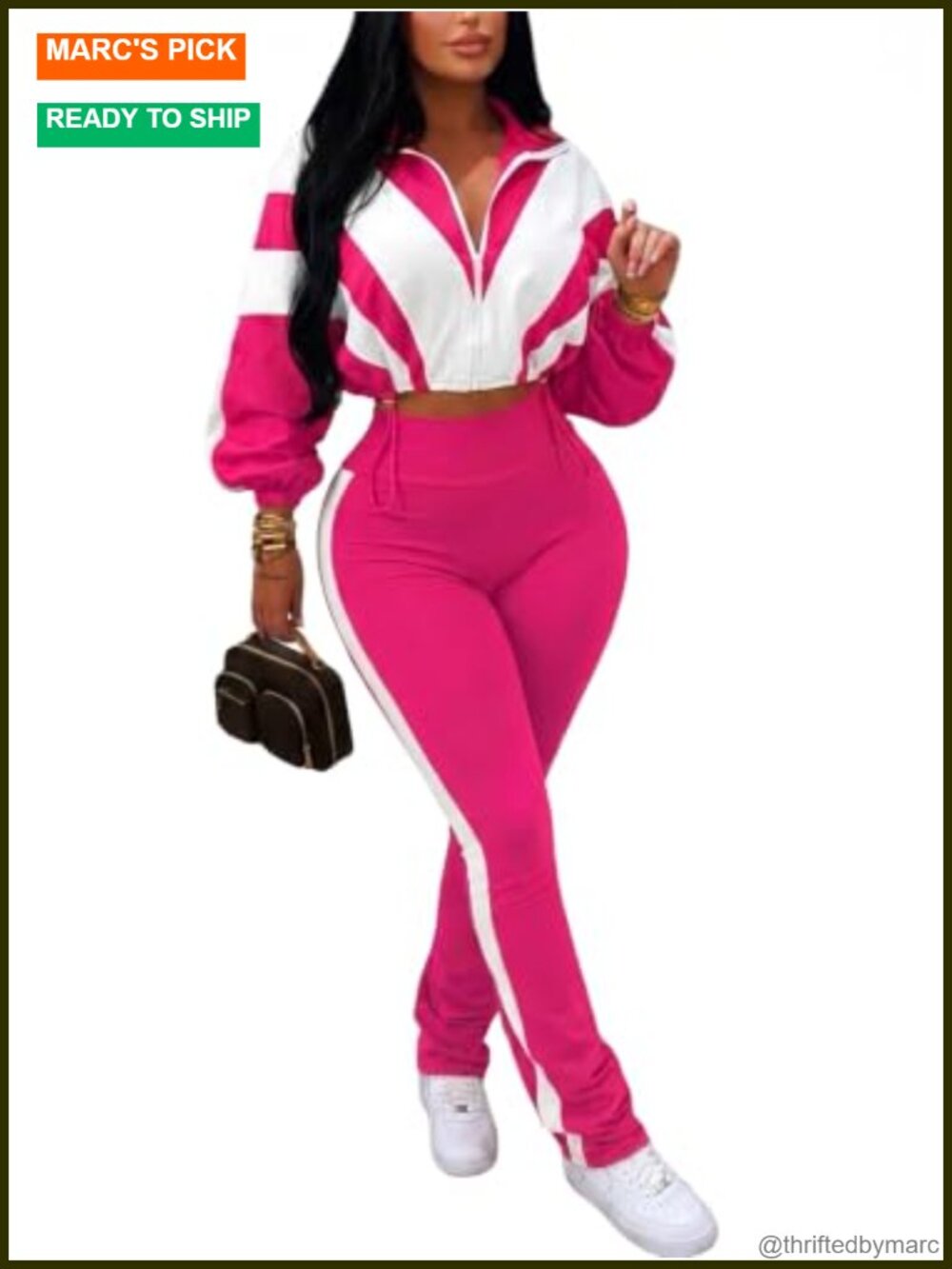 Women 2 Piece Tracksuit Zip Up Cropped Jacket Jogger Pants